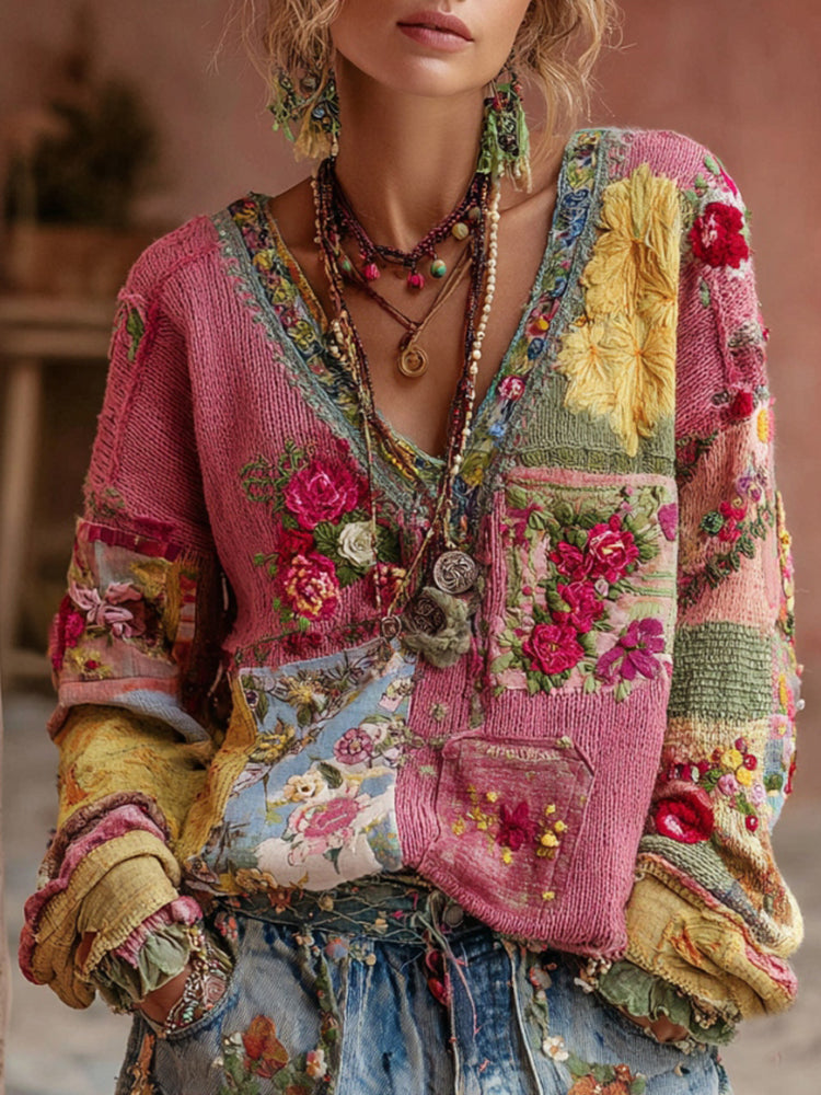 Isadora | Vintage Patchwork Knit Sweater