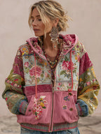 Rosalie | Vintage Floral Patchwork Zip Hoodie