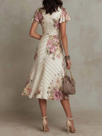 Alba | Elegant Floral Satin Midi Dress