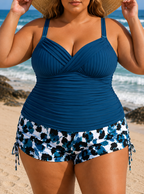 Luna | Plus Size Pleated Tankini Shorts Set