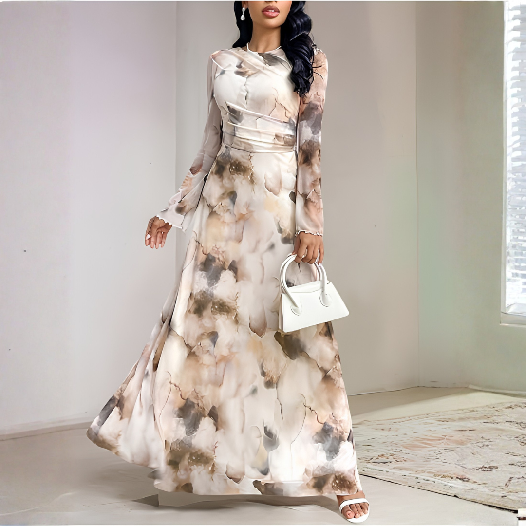 Celeste | Abstract Print Long Sleeve Maxi Dress