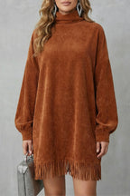 Castellaine – Fringed charm – Turtleneck mini dress