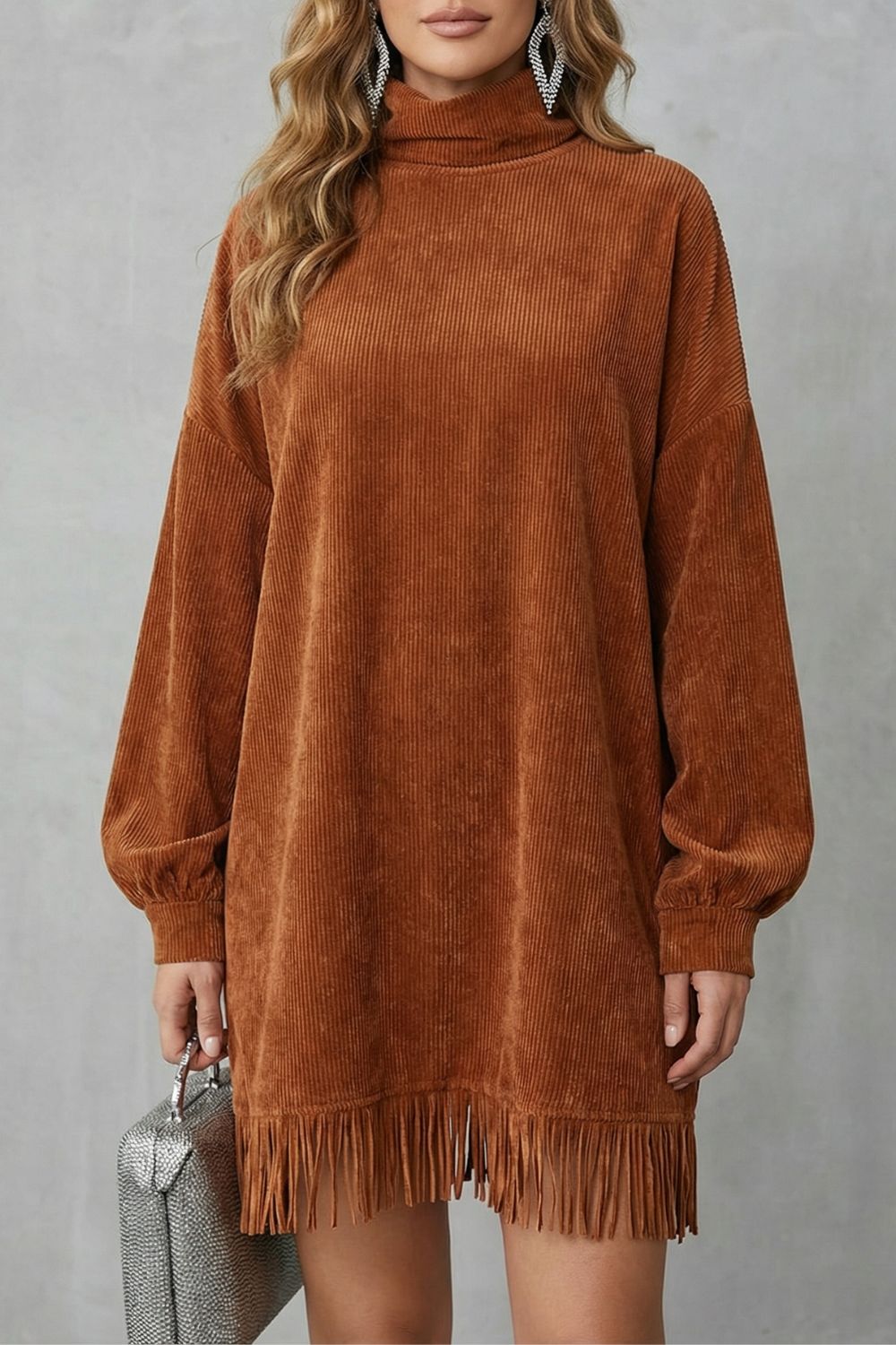 Castellaine – Fringed charm – Turtleneck mini dress