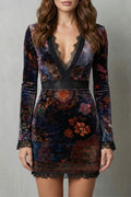 Solenza – Baroque lace plunge – Velvet mini dress