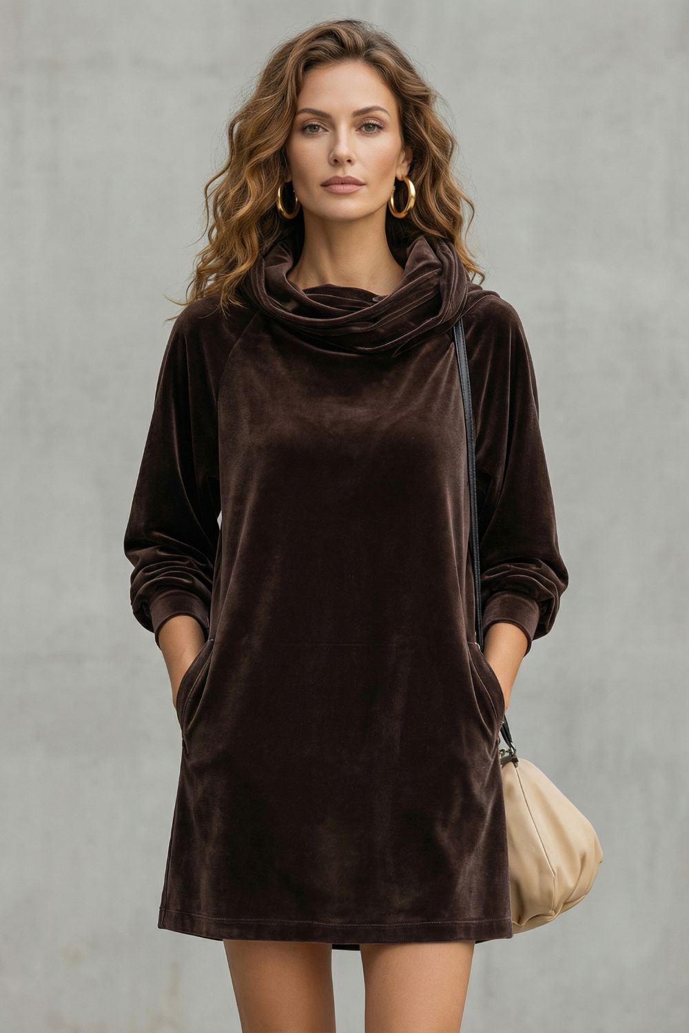 Moréna – Velvet drape comfort – Cowl neck mini dress