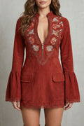 Rosavine – Embroidered neckline – Suede mini dress