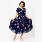 IVY | MIDI DRESS IN NAVY POLKA DOT CHIFFON