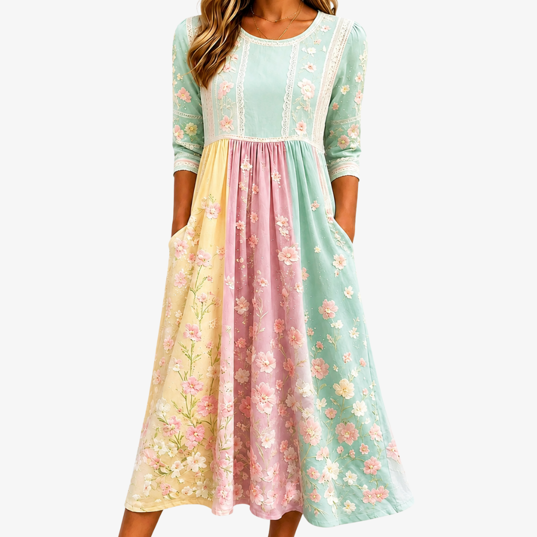 Ember | Floral Patchwork Pocket Midi Dress