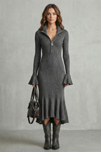 Veloria – Flared cuff elegance – Zip midi dress