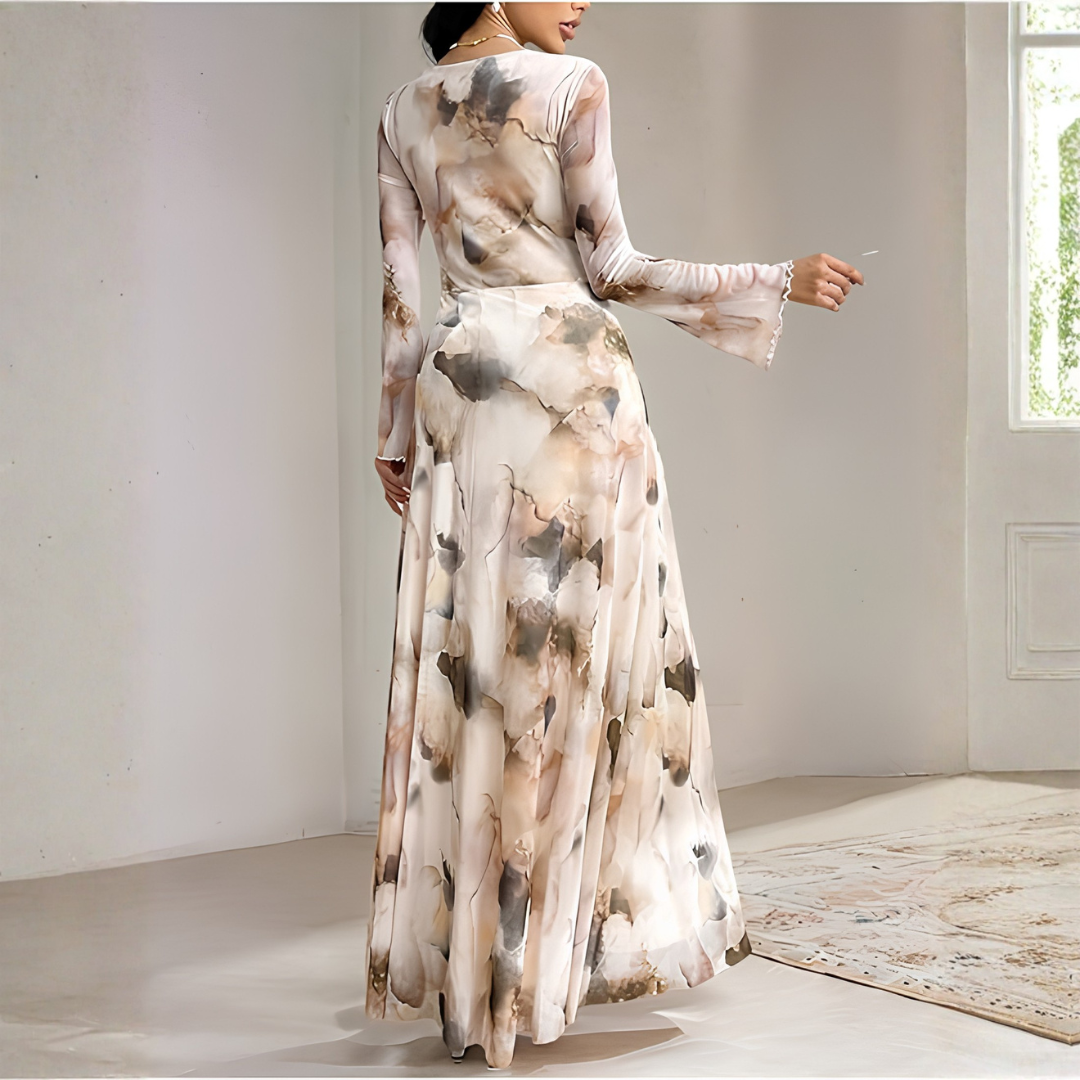 Celeste | Abstract Print Long Sleeve Maxi Dress