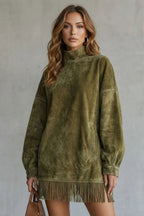 Viretta – Suede fringe detail – Turtleneck mini dress