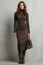 Levréne – Sculpted suede effect – Turtleneck midi dress