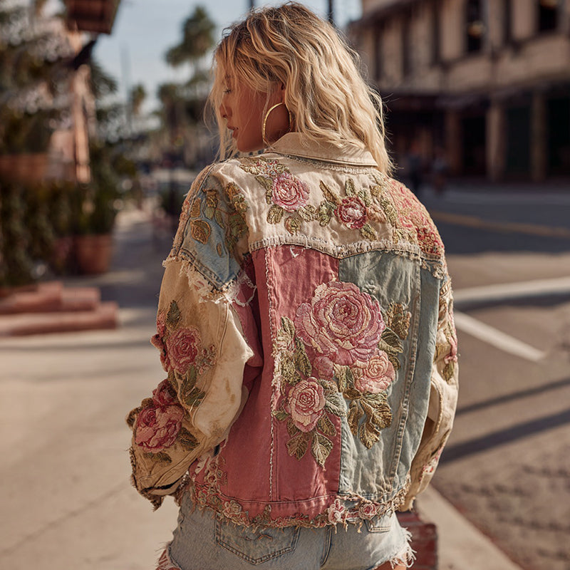 Arabella | Rose Embroidered Denim Jacket