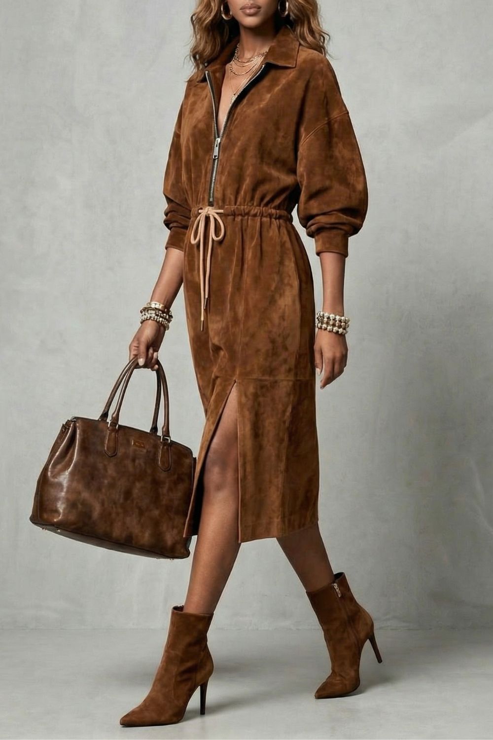 Zanetta – Drawstring waist – Zip midi dress