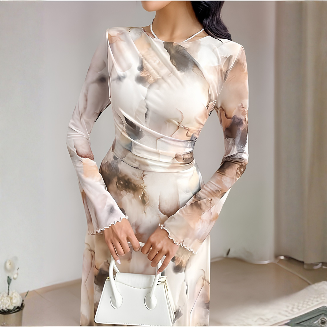 Celeste | Abstract Print Long Sleeve Maxi Dress