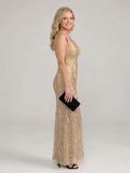 Sirea | Sequin Sleeveless Sheer Panel Midi Dress