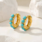 Bold Turquoise Stone Sculpted Hoop Earrings