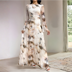 Celeste | Abstract Print Long Sleeve Maxi Dress