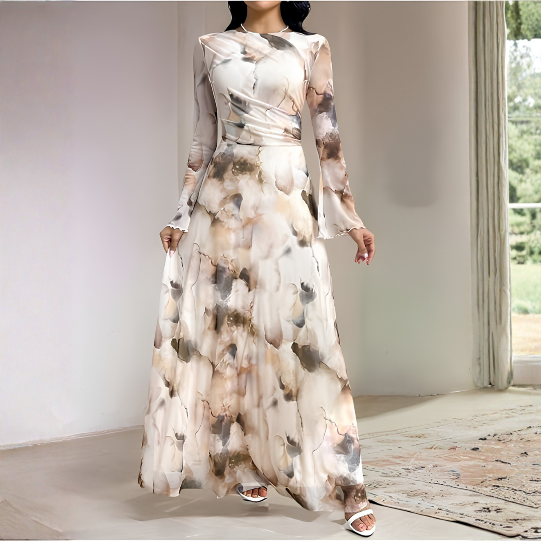 Celeste | Abstract Print Long Sleeve Maxi Dress