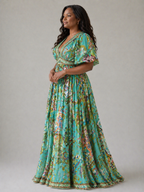 Stella & Grace™ | Airy maxi dress with puff sleeves and V-neck