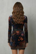 Solenza – Baroque lace plunge – Velvet mini dress