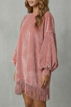 Bellurie – Voluminous sleeves – Fringe mini dress