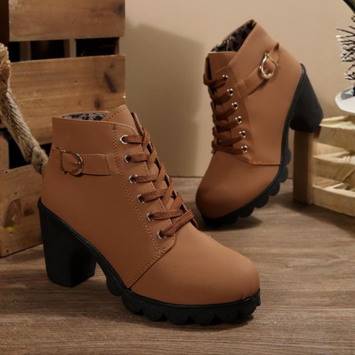 Katni | Lace-Up Buckle Ankle Boots