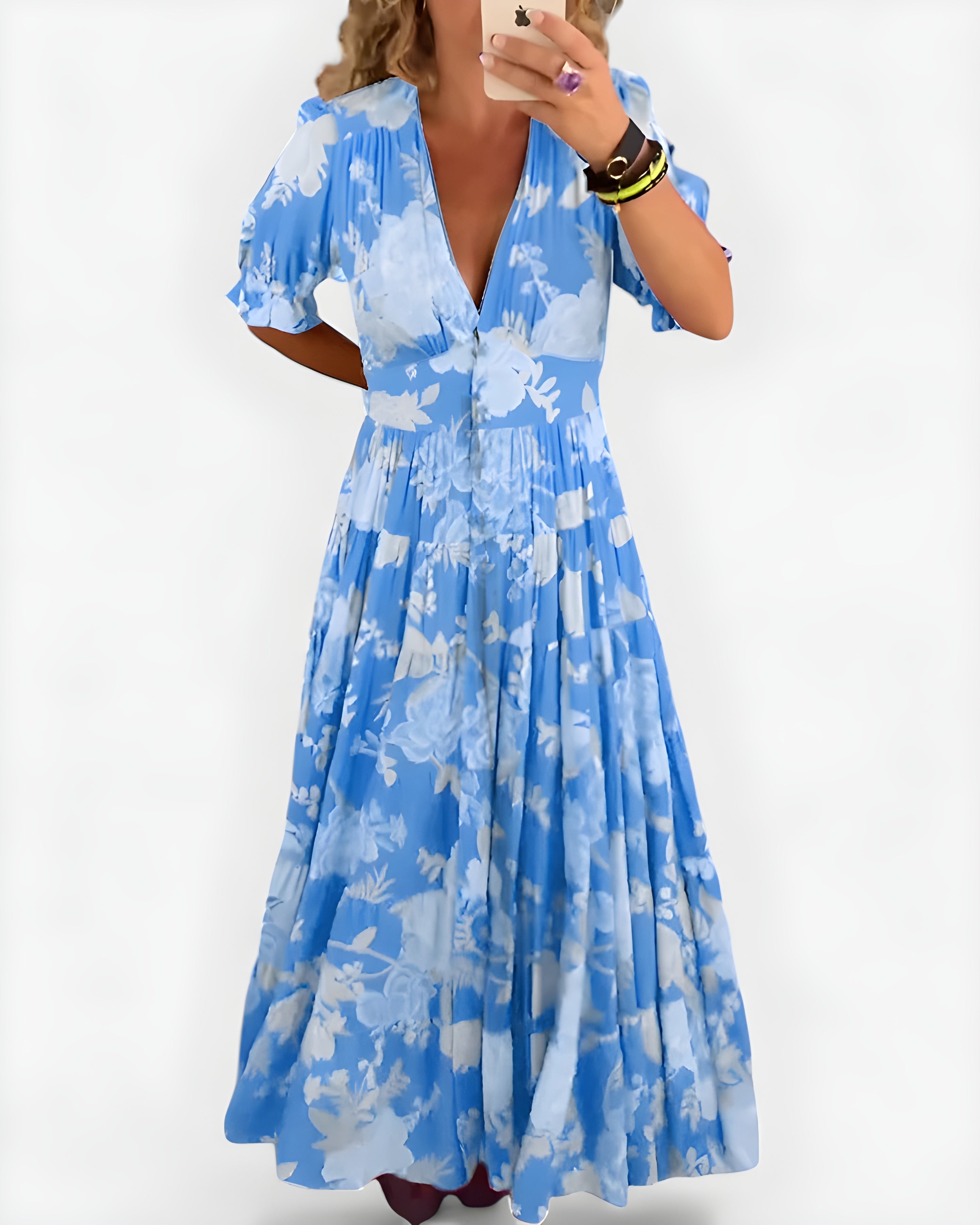 Alessia™ Elegant Floral V-Neck Dress