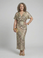 Stella & Grace™ | Abstract Print V Neck Twist Waist Midi Dress