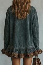 Selvatta – Leopard trim ruffle – Suede mini dress