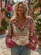 Florence | Vintage Bohemian V-Neck Blouse