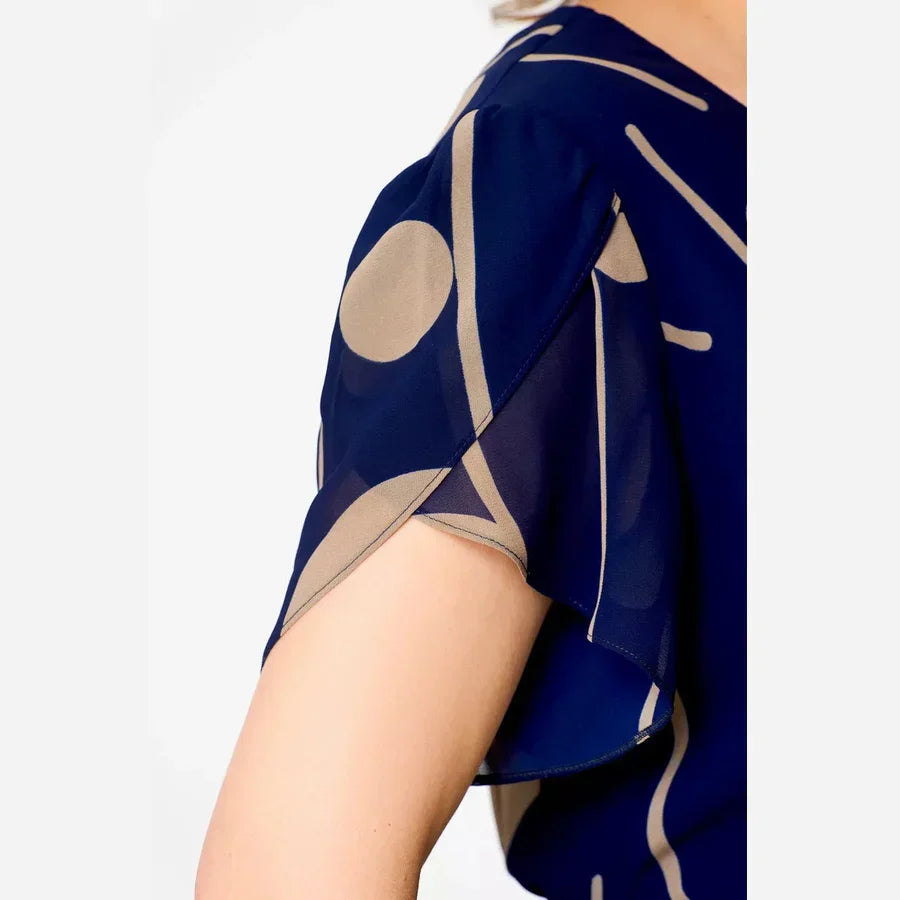 IVY | MIDI DRESS IN NAVY POLKA DOT CHIFFON