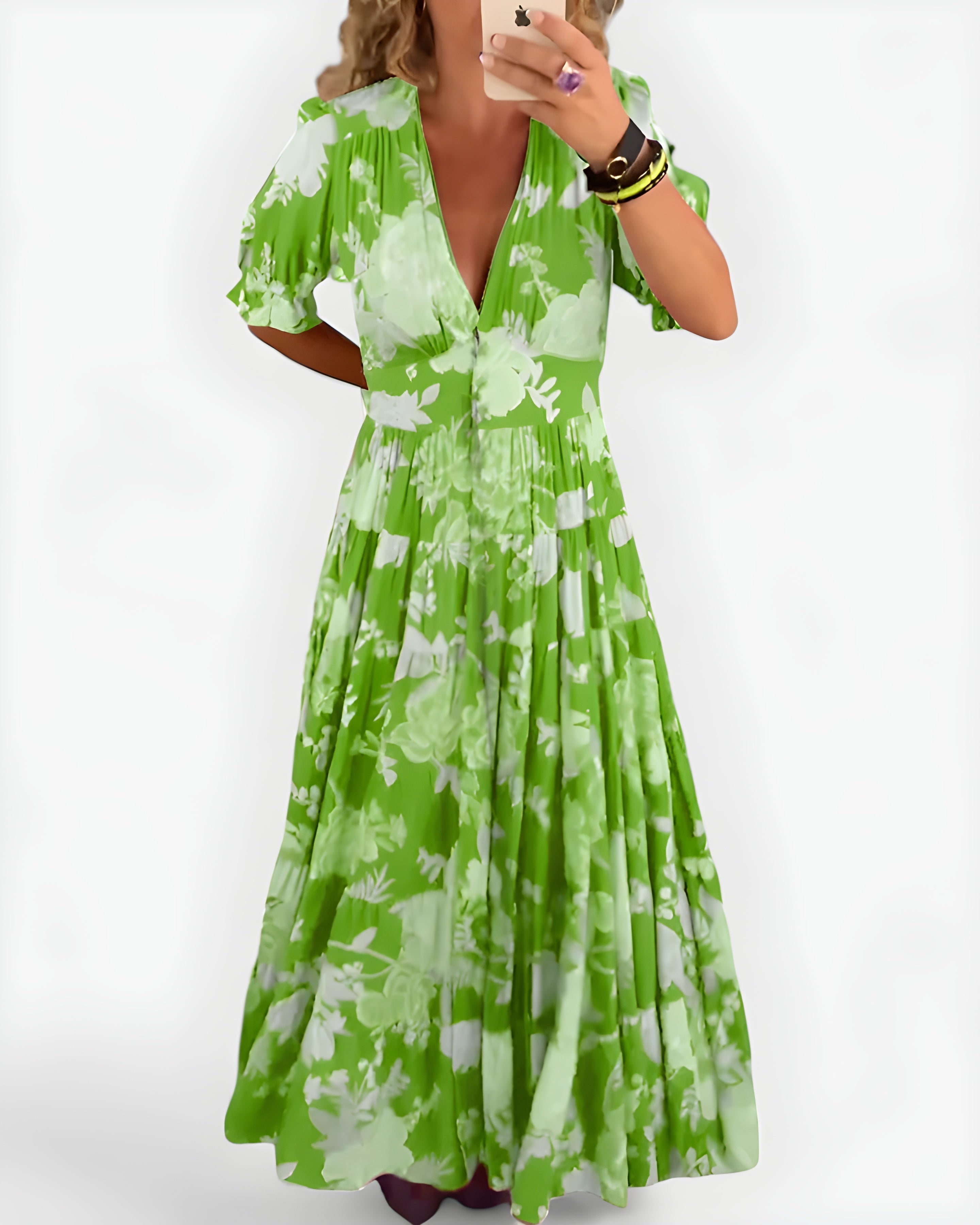 Alessia™ Elegant Floral V-Neck Dress