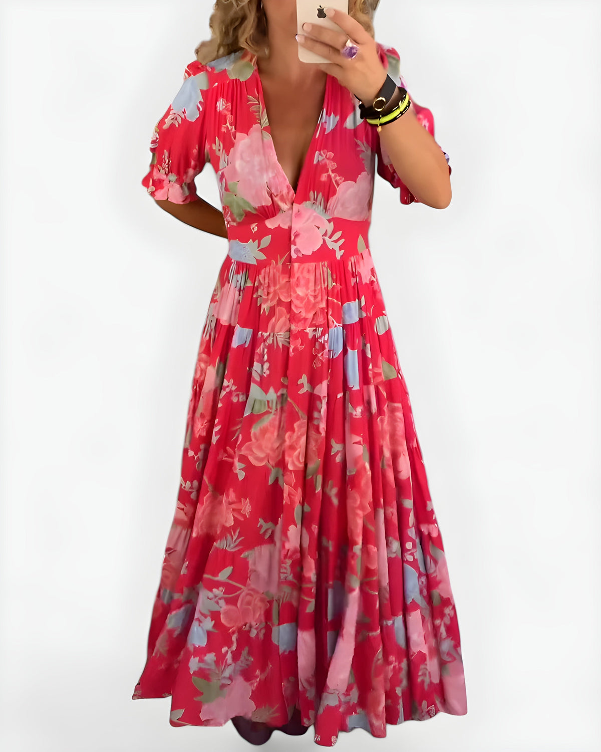 Alessia™ Elegant Floral V-Neck Dress