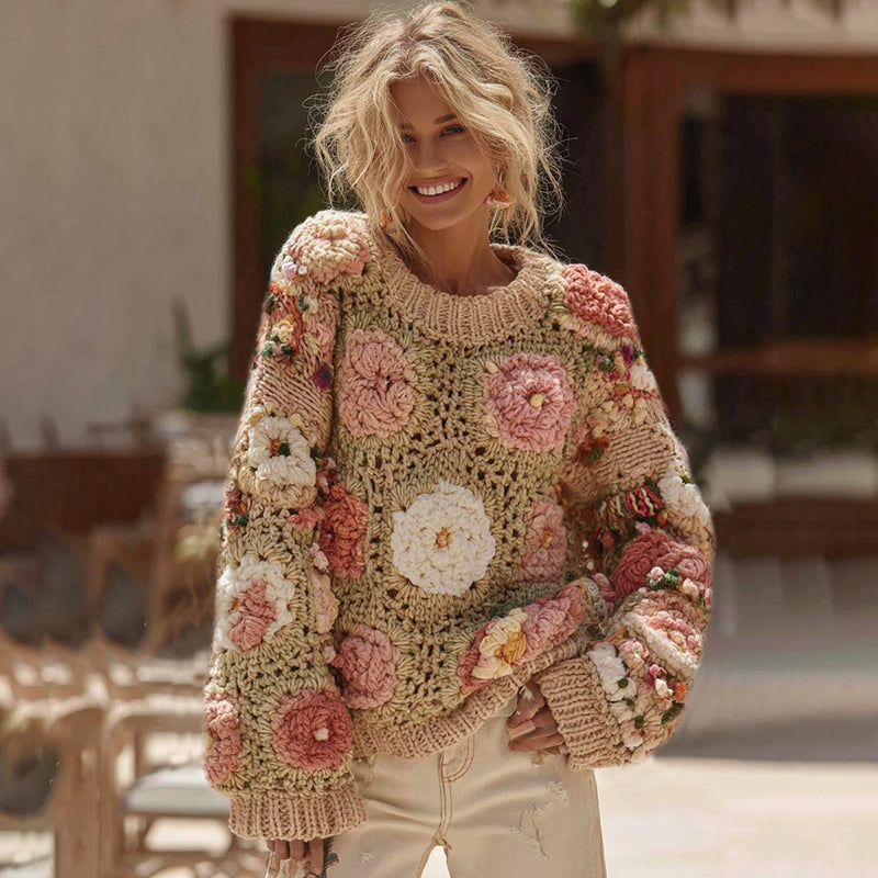 Lucinda | Floral Crochet Knit Sweater