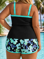 Delilah | Plus Size Ribbed Floral Tankini Set