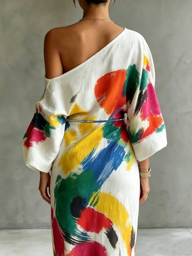 Danella | Abstract One-Shoulder Maxi Dress