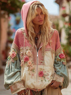 Seraphina | Floral Embroidered Zip Hoodie