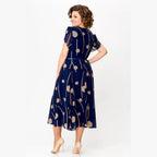 IVY | MIDI DRESS IN NAVY POLKA DOT CHIFFON