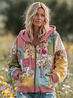Elodie | Floral Patchwork Zip Hoodie