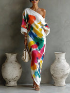 Danella | Abstract One-Shoulder Maxi Dress