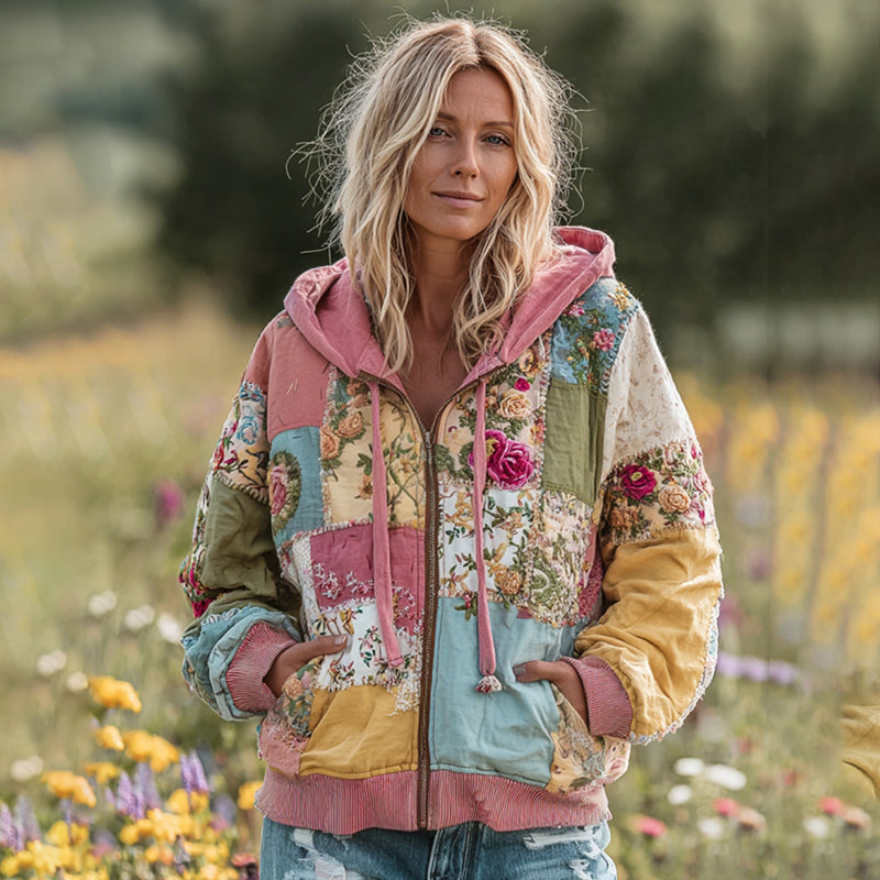 Elodie | Floral Patchwork Zip Hoodie