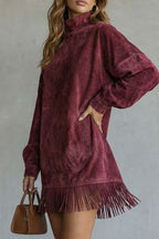 Viretta – Suede fringe detail – Turtleneck mini dress