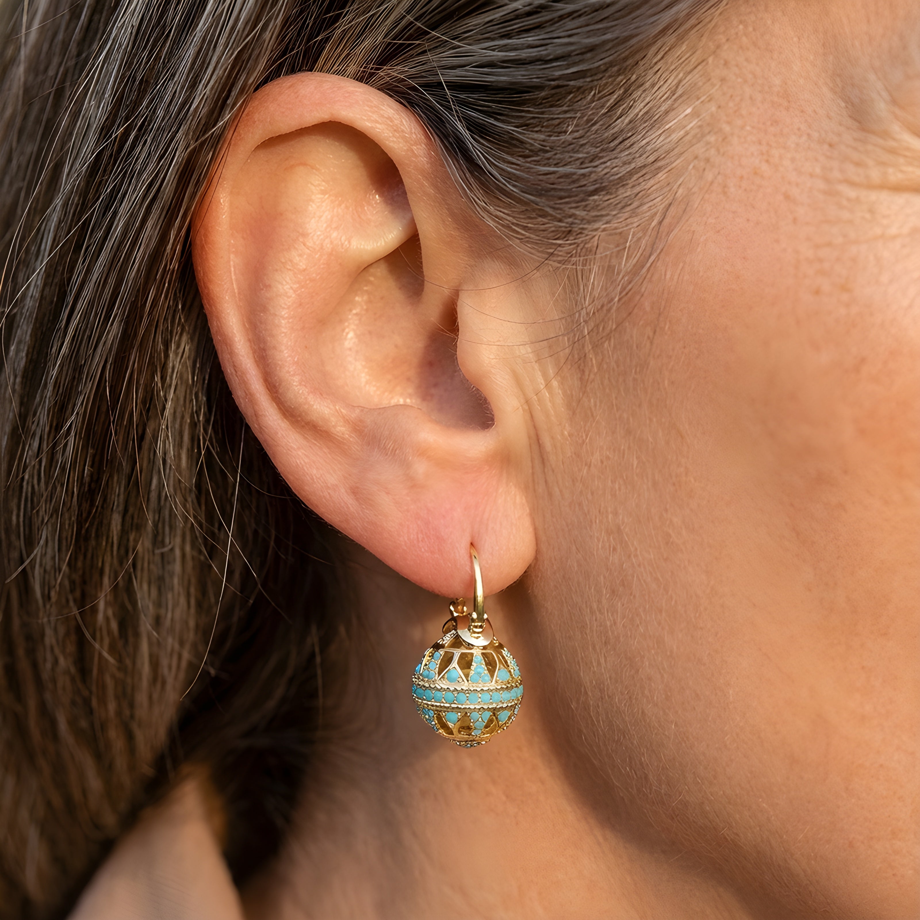 Turquoise Filigree Globe Drop Earrings