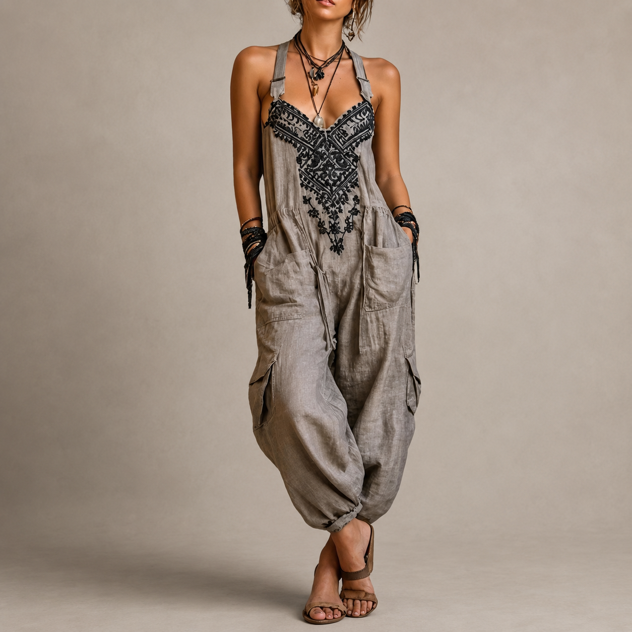 Erminilde | Embroidered Boho Jumpsuit