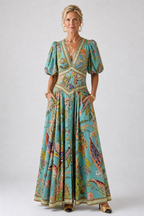 Stella & Grace™ | Airy maxi dress with puff sleeves and V-neck