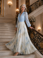Women’s Maxi Dress with V-Neckline and Sheer Sleeves