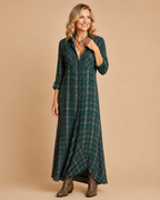 Long Dress with Green Checkered Lapel
