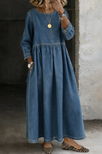 Chelsea | Round Neck Long Sleeve Denim Dress