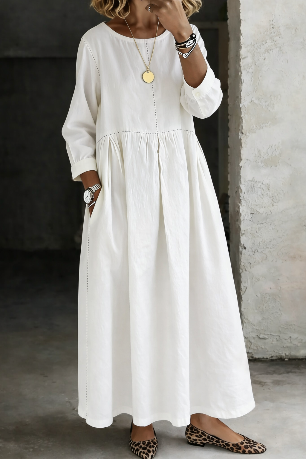 Chelsea | Round Neck Long Sleeve Denim Dress